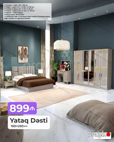 Yataq Dəsti – 160×200 sm Komplekt: - Çarpayı: 1 ədəd, 160×200 sm — Bakı