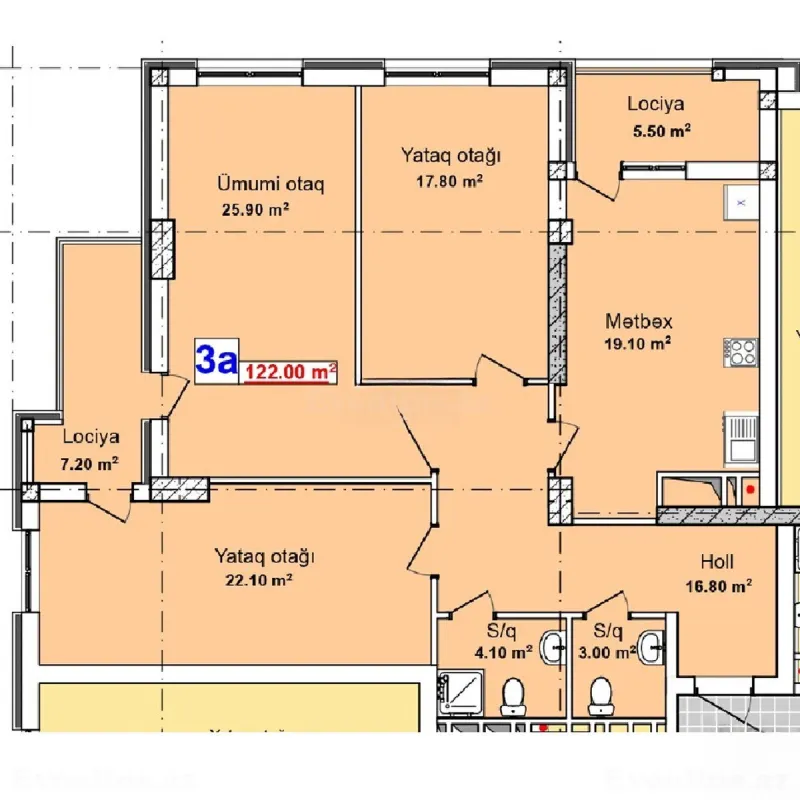 Satılır 3 otaqlı Mənzil Yeni tikili 122 m² Bakı, Binəqədi r., M.Ə.Rəsulzadə — Mənzil, Bakı (2)