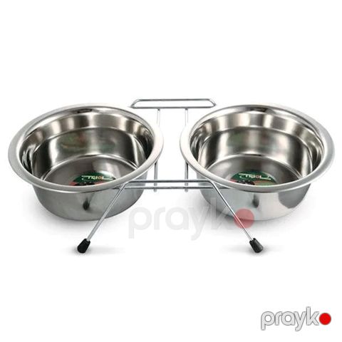 İtlər üçün altlıq ilə kasalar Triol 9004, metal, gümüşü, 2x1600 ml, 210x210x75 mm — Bakı