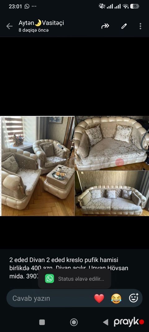 2 eded Divan 2 eded kreslo pufik hamisi birlikdə 400 azn. Divan — Bakı