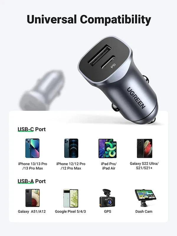 Avtomobil üçün charger Ugreen A+C Dual-Port Car Charger PD30W+SCP22.5W — Mallar, Bakı (5)
