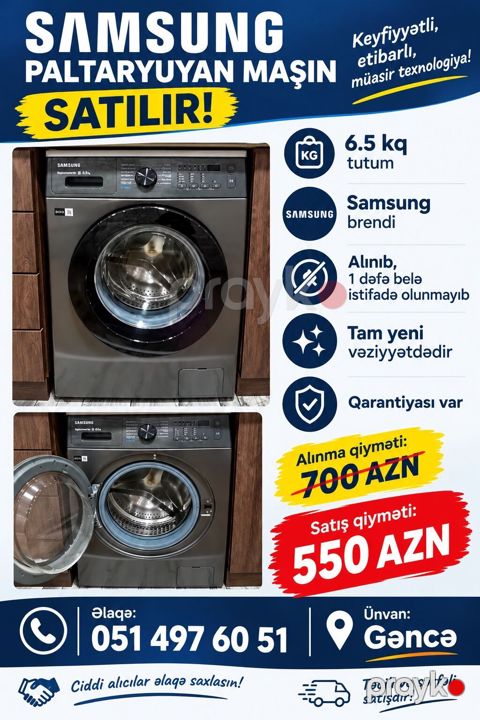 Samsung paltaryuyan maşın satılır və sərfəli satış — Gəncə