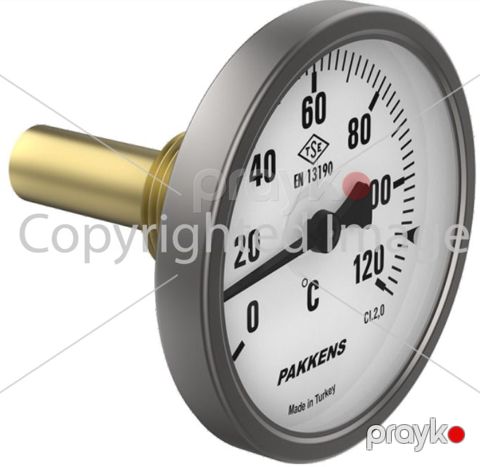 Termometr manometrik arxa bağlantılı Ø63 mm 120°C 5sm 1/2'' CL 2,0 Bimetal Pakkens 0634020105 — Bakı