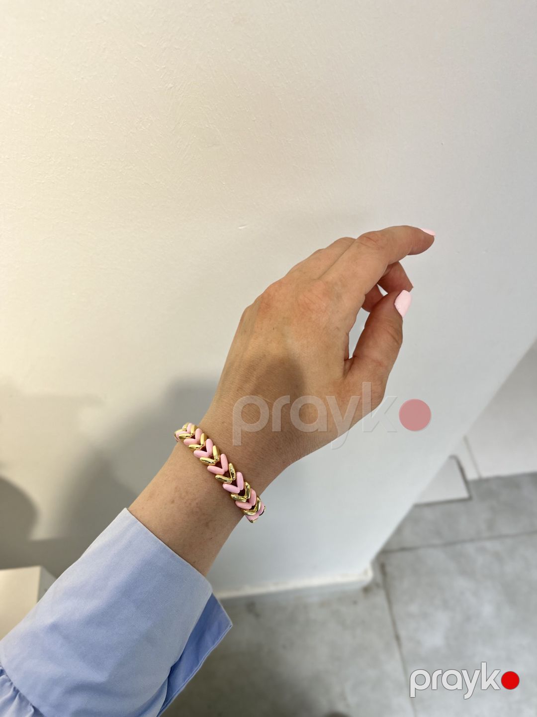 Qadınlar üçün qolbaq HM-0164, Qızılı/Çəhrayı, Mina/Muncuq, 140 mm — Mallar, Bakı (2)