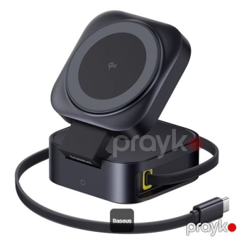 Baseus PicoGo Series 2-in-1 Maqnitli Simsiz Şarj Stendi Qi2 15W Qara (P10276800123-00) — Bakı