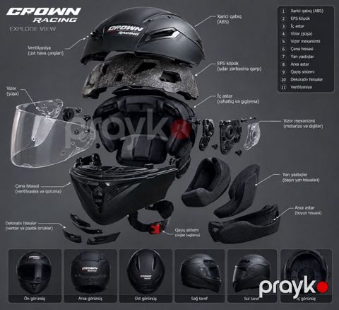 Crown Racing modul tipli motosiklet dəbilqəsi - Korpus: davamlı ABS — Bakı