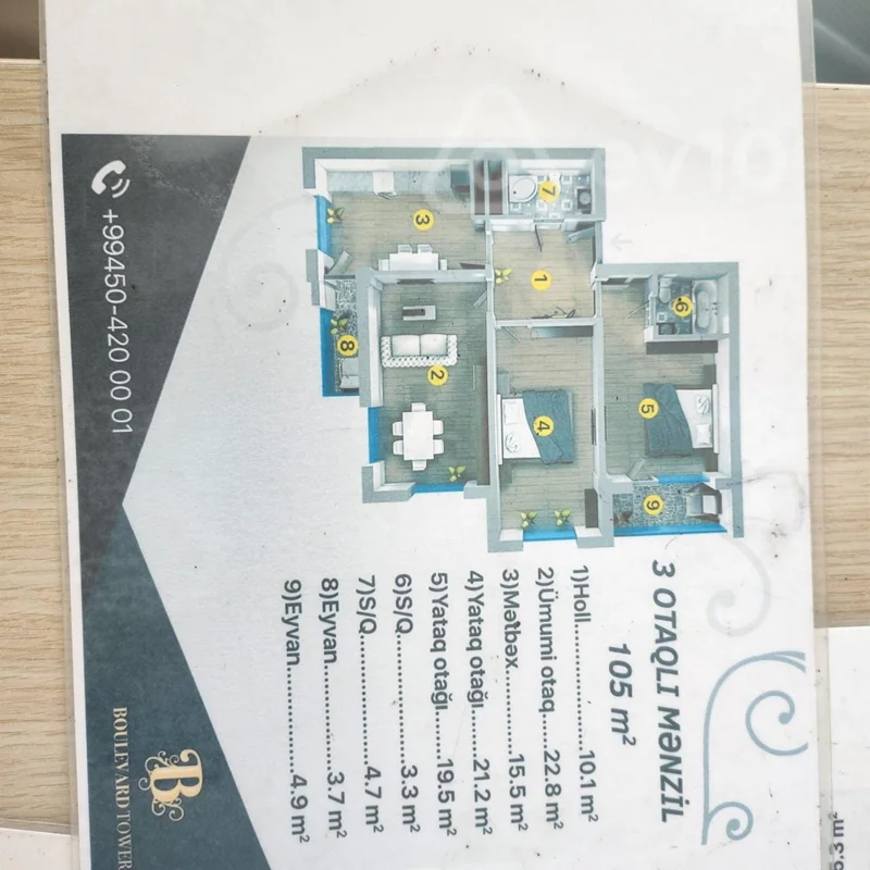3 otaqlı mənzil, 106 m², Gülbala Əliyev küçəsi — Mənzil, Bakı (2)
