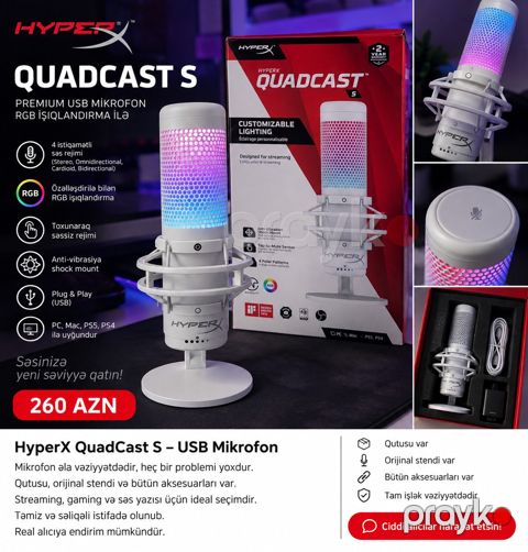 Mikrofon HyperX QuadCast S White — Bakı