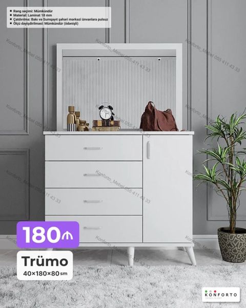 Trümo – 40×180×80 sm - Minimalist dizaynlı ağ trümo - Korpus: 18 mm — 180 ₼ · Bakı · Komodlar və tumbalı Trümo – 40×180×80 sm - Minimalist dizaynlı ağ trümo - Korpus: 18 mm — Bakı