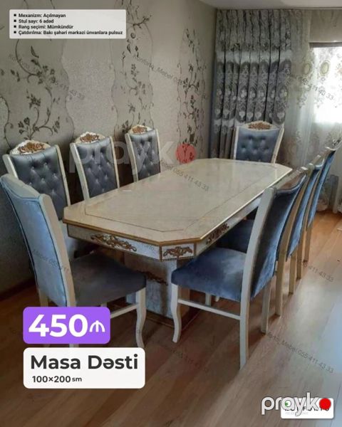 Məhsul: Masa Dəsti Ölçü: 100×200 sm Mekanizm: Açılmayan Stul — Bakı