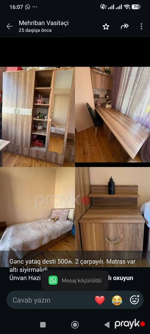 Gənc yataq desti 500₼. 2 çarpayılı. Matras var altı siyirməlidi — Bakı