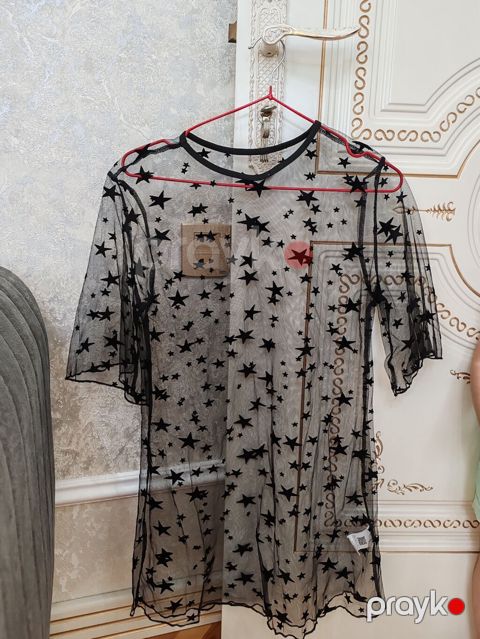 Qara ulduz naxışlı şəffaf mesh paltar/kimono - Material: nazik — Digah