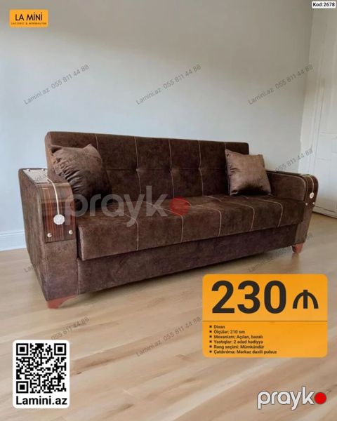 Məhsul: Divan (Kod: 2678) - Ölçü: 210 sm - Mexanizm: Açılan, bazalı — Bakı