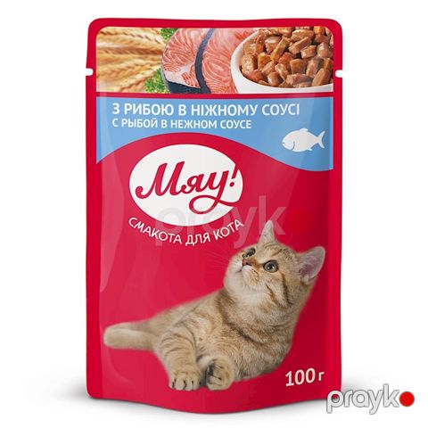 Nəm yem pişiklər üçün Мяу Balıq yumşaq sousda, 100 q (4820083901829) — Bakı