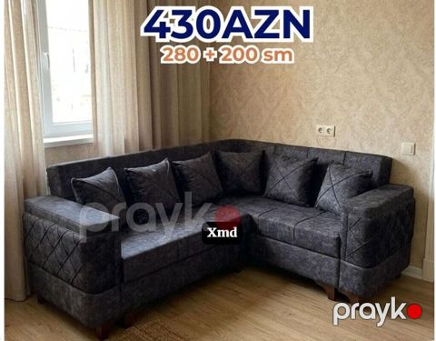 Künc divan – tünd boz rəng, müasir dizayn. Ölçü: 280 x 200 sm (şəkildə — Bakı