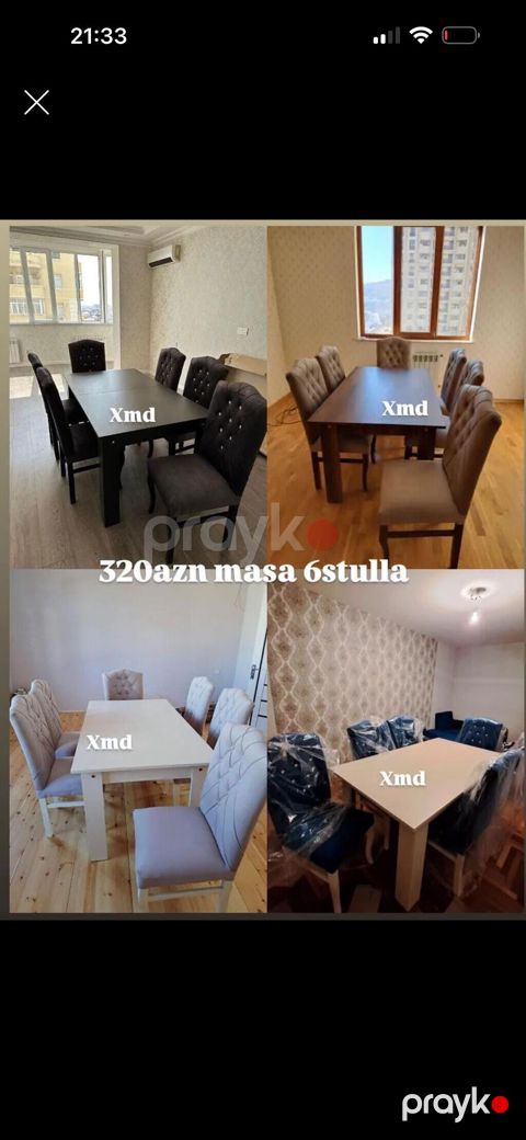 Yemək otağı dəsti – masa + 6 stul - Komplekt: 1 ədəd yemək masası və — Bakı