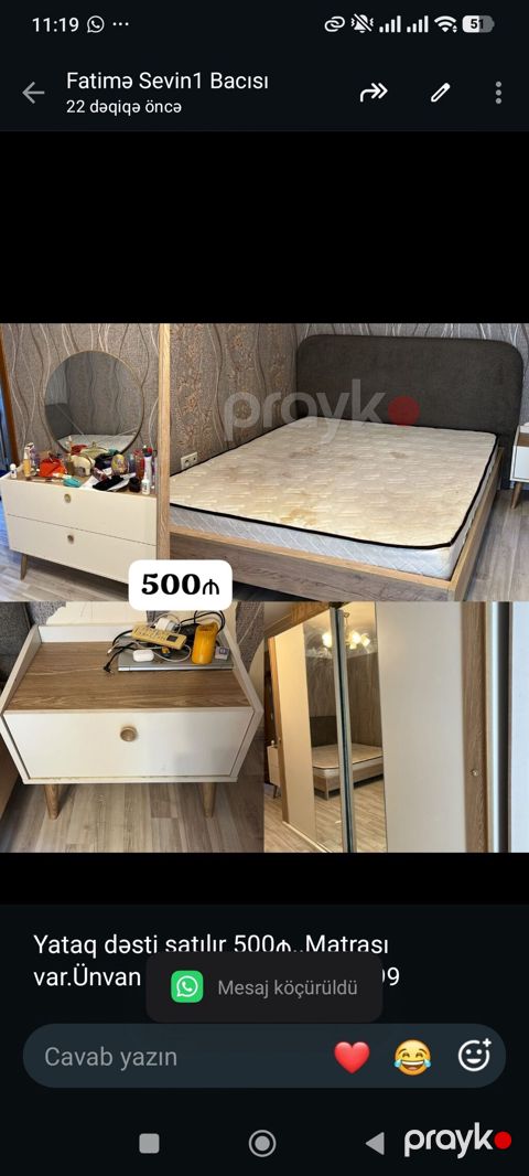 Yataq dəsti satılır 500₼. Matrası var.Ünvan səbail. 5141. Fatimə99 — Bakı
