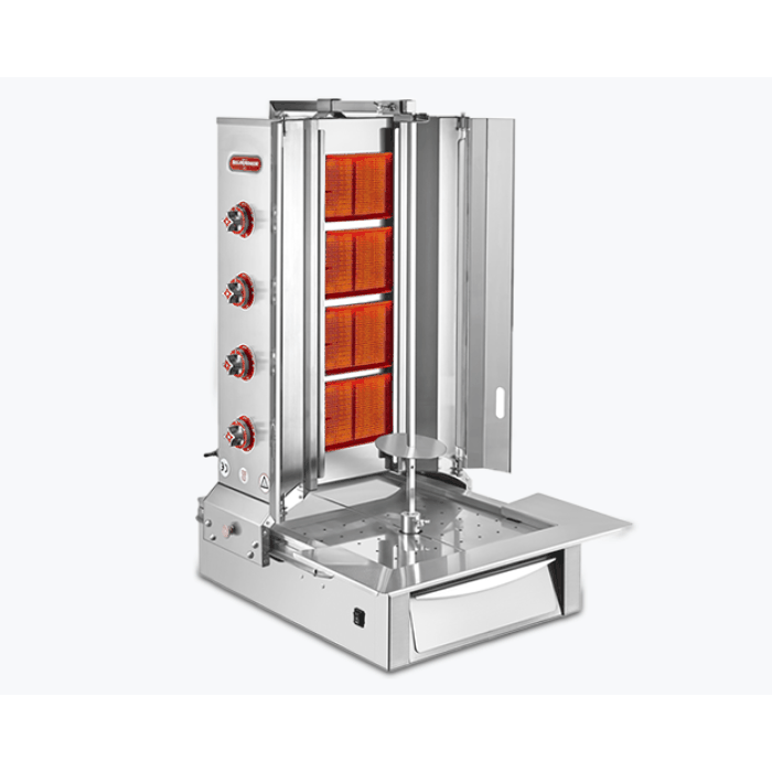 Silverinox Dönər Aparatı – 4-lü, Alt Motorlu, 4050W — Restoran üçün, Bakı