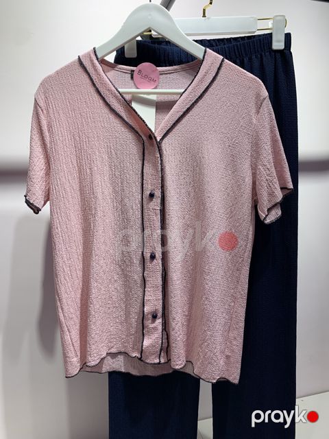 Qadın şalvarlı pijama dəsti, poliester/viskoz, çəhrayı/göy, ölçü S/M — Bakı