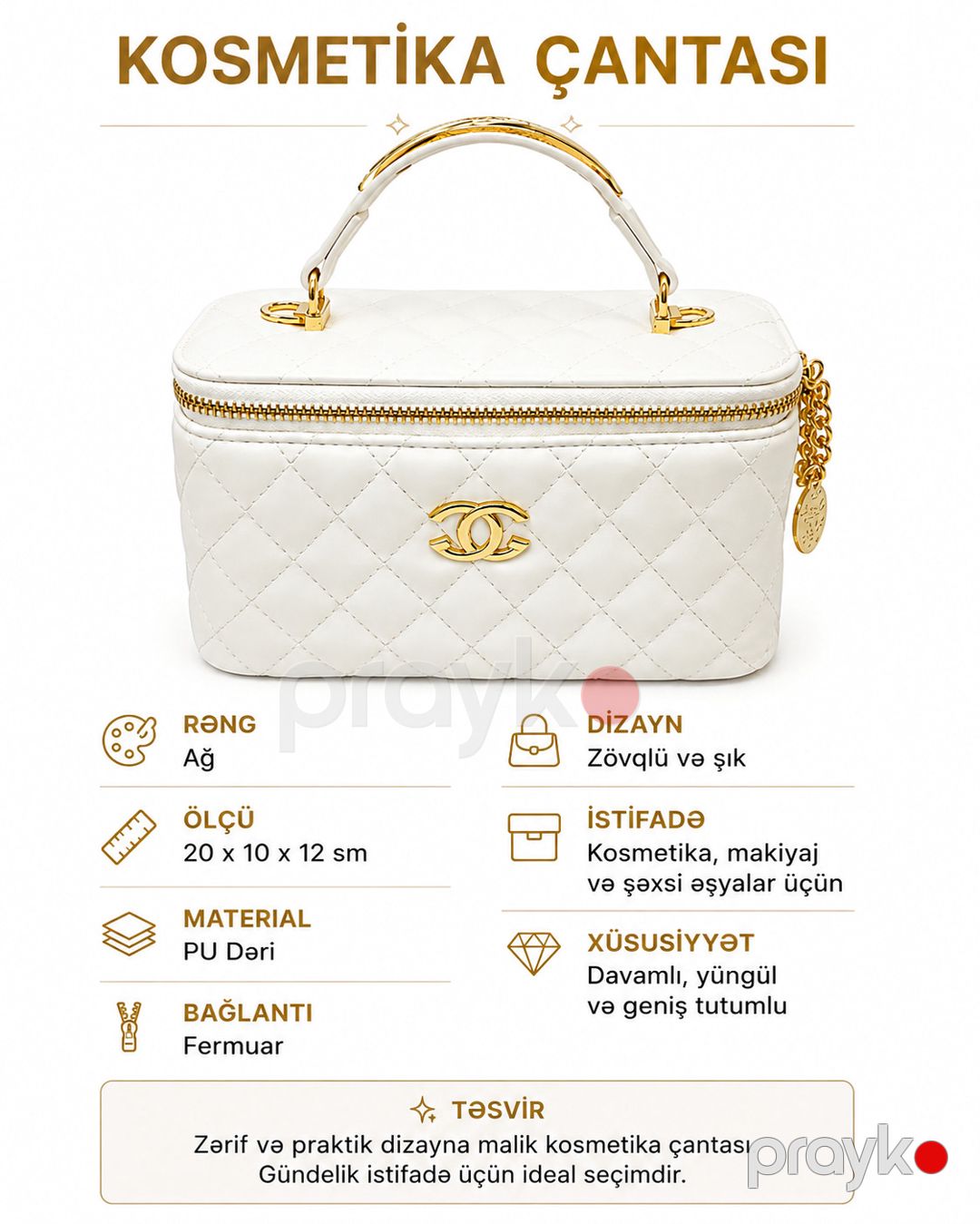 Kosmetik çanta, ağ, 20x10x12 sm — Mallar, Bakı (2)
