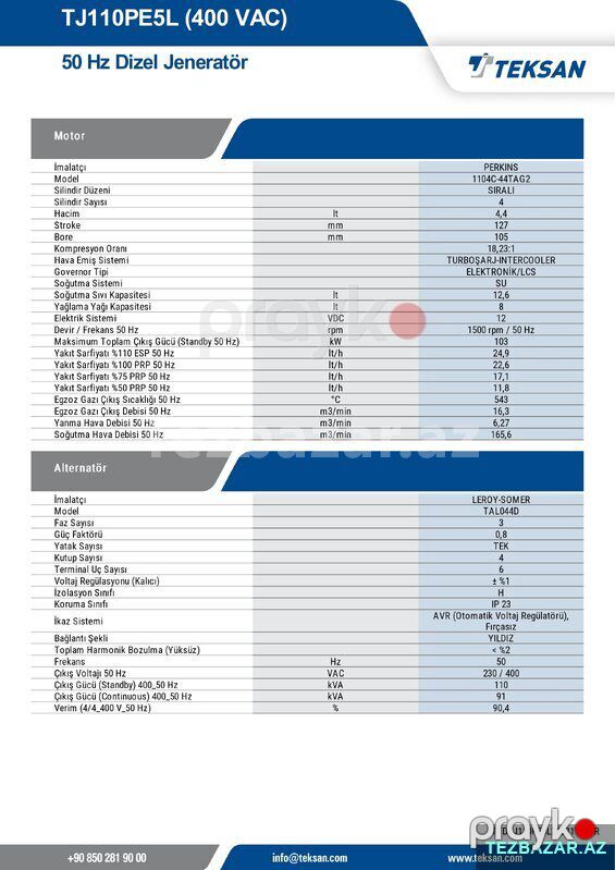 Teksan generator - 110 Kva Perkins motorlu — Generatorlar, Bakı (3)
