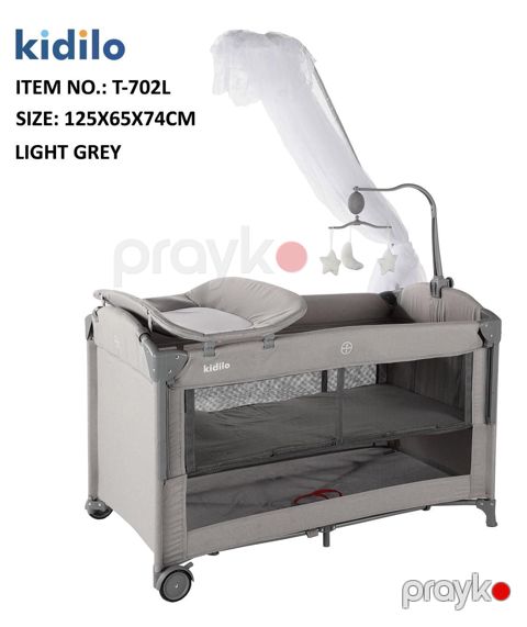 Manej-çarpayı Kidilo T-702L, 125x65x74 sm, açıq boz — Bakı