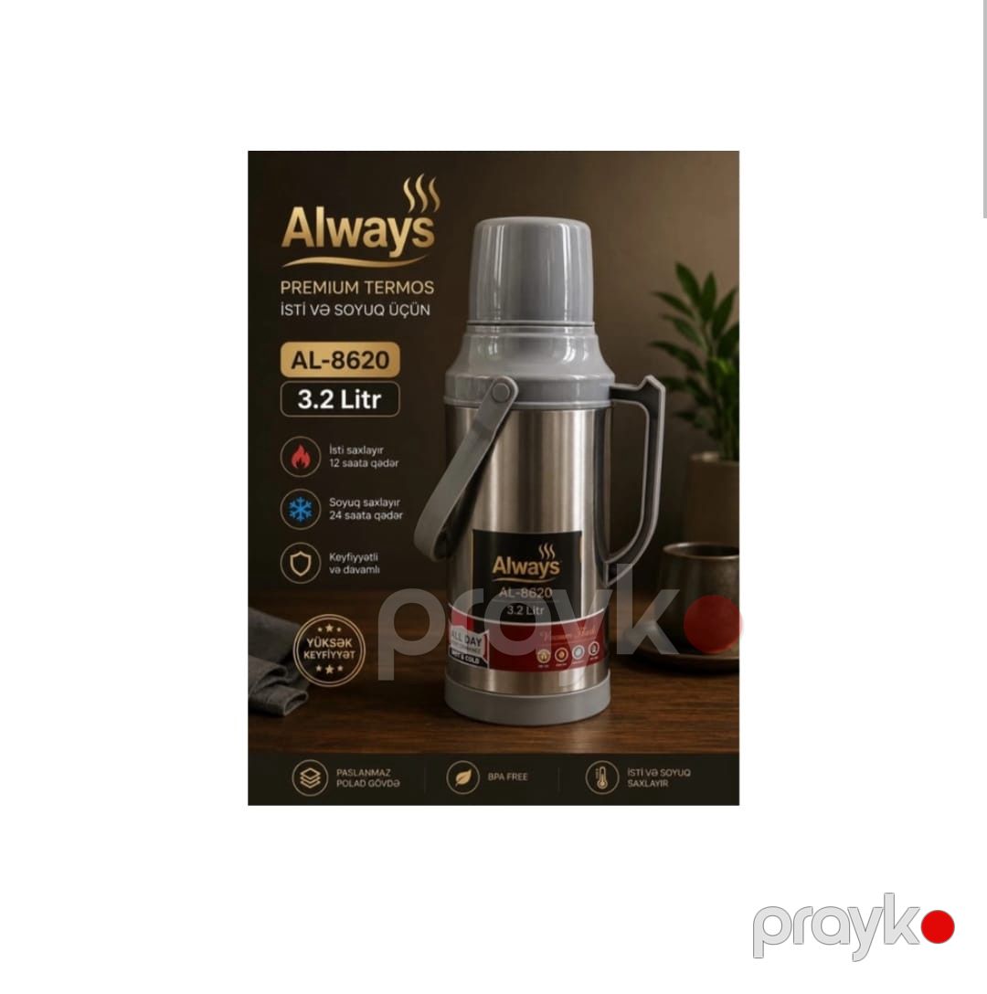 Termos AL-8620, paslanmayan polad, gümüşü, 3200 ml — Mallar, Bakı