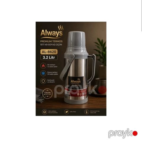 Termos AL-8620, paslanmayan polad, gümüşü, 3200 ml — Bakı