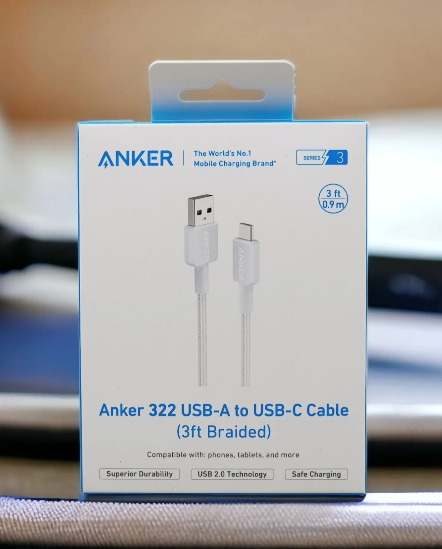 Kabel Anker 322 Usb-a to Usb-c 3ft braided White (A81H5H21) — Mallar, Bakı (5)