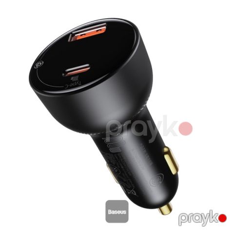 Baseus 100W Dual Port Car Charger Usb-a + Type-C Avtomobil Şarj Cihazı Qara — Bakı