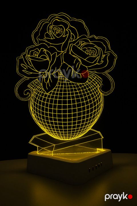 Yerüstü və masaüstü çıraqlar 3D LED akril lampa, sarı, 20x30 sm, güldan və gül - lightdekor184 — Bakı