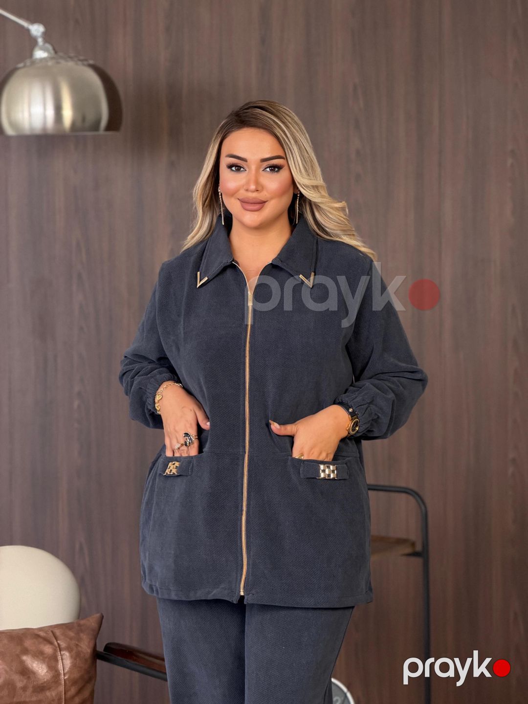 Qadınlar üçün şalvarlı dəst, boz, velür/velvet, ölçü 4XL — Mallar, Bakı (2)
