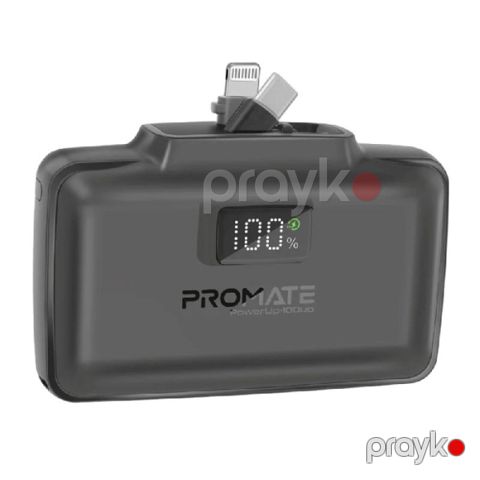 Promate PowerUp-10Duo 10000mAh 20W Mini Power Bank – Usb-c &amp; Lightning, Qara — Bakı