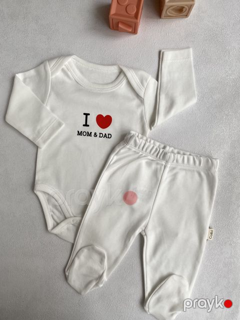 Yenidoğulan üçün dəst I Love Mom and Dad, ağ, pambıq, 6-9 ay — Bakı