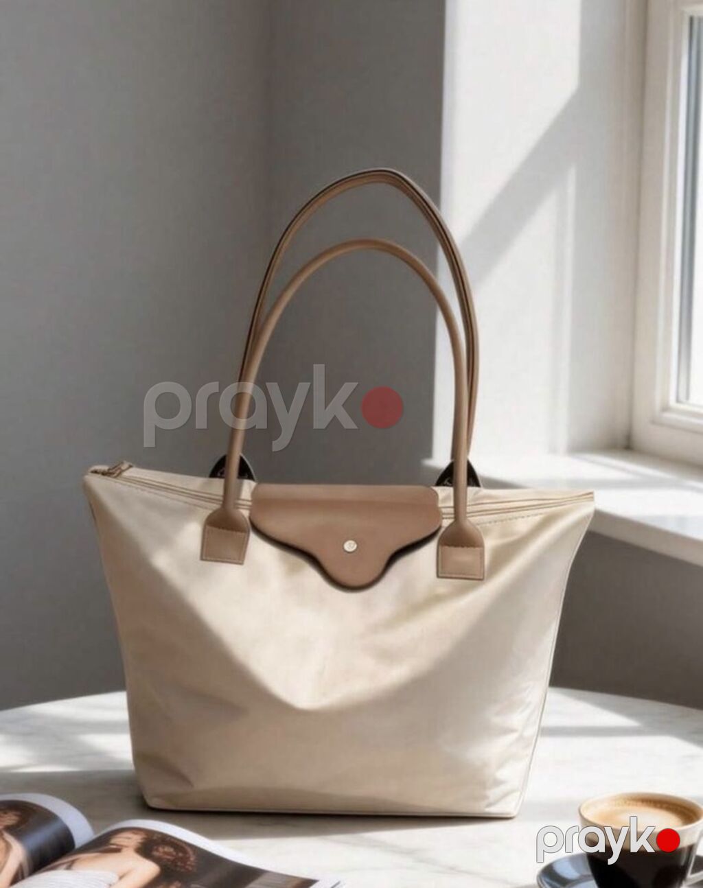 Bej rəngli böyük tote çanta - Minimalist dizayn: krem-bej korpus — Çantalar, çamadanlar, cüzdanlar, Bakı (5)