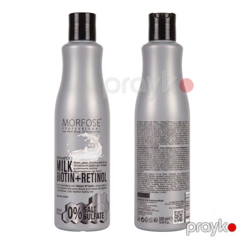 Saçlar üçün şampun Morfose Professional Milk Biotin + Retinol, Tökülmə əleyhinə, gücləndirici və həcmverici, 500 ml