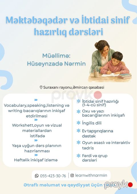 Məktəbəqədər və ibtidai sinif hazırlığı, Azərbaycan dili, Əyani, Fərdi, Evə gəlməklə — Bakı