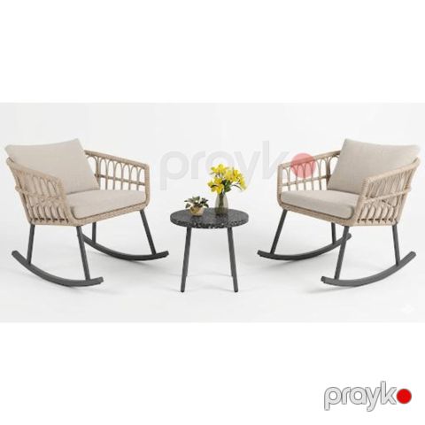 Bağ üçün mebel dəsti Evimiz TX-R003 yelləncək kreslo 2+1, masa 41x43 sm, kreslo 68x80x50 sm — Bakı