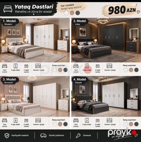Yataq Dəstləri – Rahatlıq və zövq bir arada Qiymət: 980 AZN 4 fərqli — Bakı