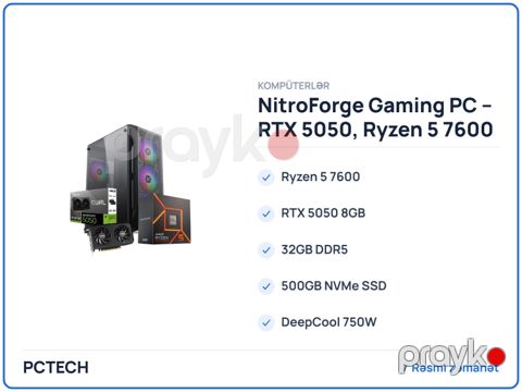 NitroForge Gaming PC – RTX 5050, Ryzen 5 7600 — Pctech — Computers & Laptops