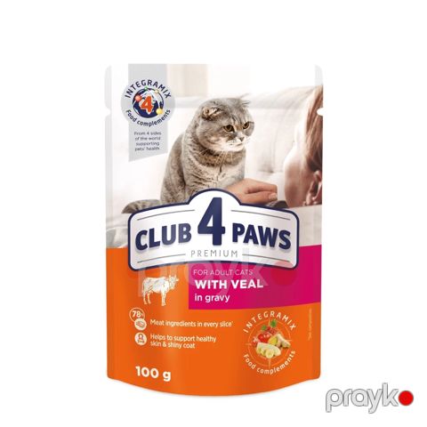 Nəm yem Club 4 Paws dana əti ilə, yetkin pişiklər üçün, 100 q — Bakı