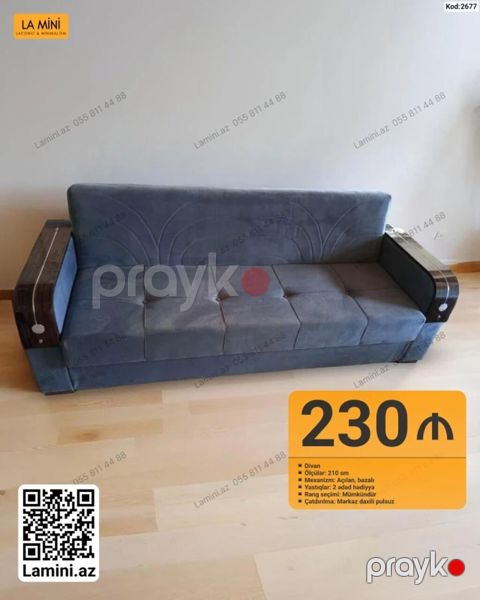 Məhsul: Divan (Kod: 2677) - Ölçü: 210 sm - Mexanizm: Açılan, bazalı — Bakı