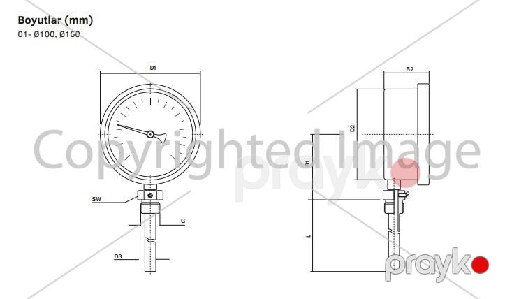 Termometr manometrik Ø100mm 120°C 10sm 1/2'' CL2,0 Bimetal Pakkens 1004010205 — Termometrlər, Bakı (2)