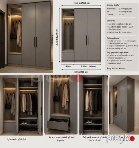Yeni, 2 qapılı, Boz, Açılan, Düz dolab — Bakı