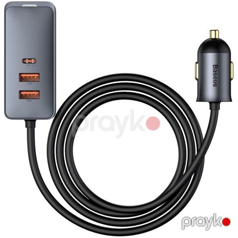 Avtomobil üçün şarj cihazı Baseus Multi-Port Car Charger 120W 2USB + 2Type-C Uzatma kabeli ilə CCBT-A0G — Bakı