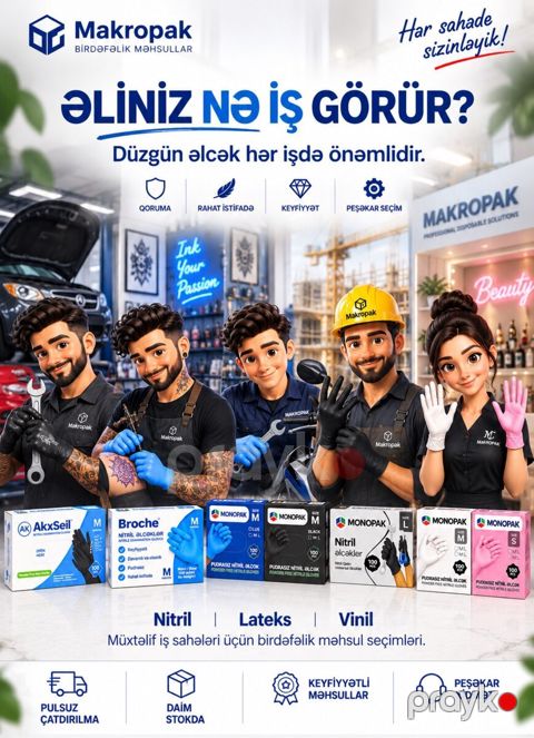 Birdəfəlik pudrasız nitril əlcəklər — Bakı