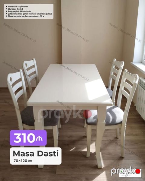 Masa Dəsti – 70×120 sm - Düzbucaqlı masa, ağ rəngdə, klassik qabarıq — Bakı