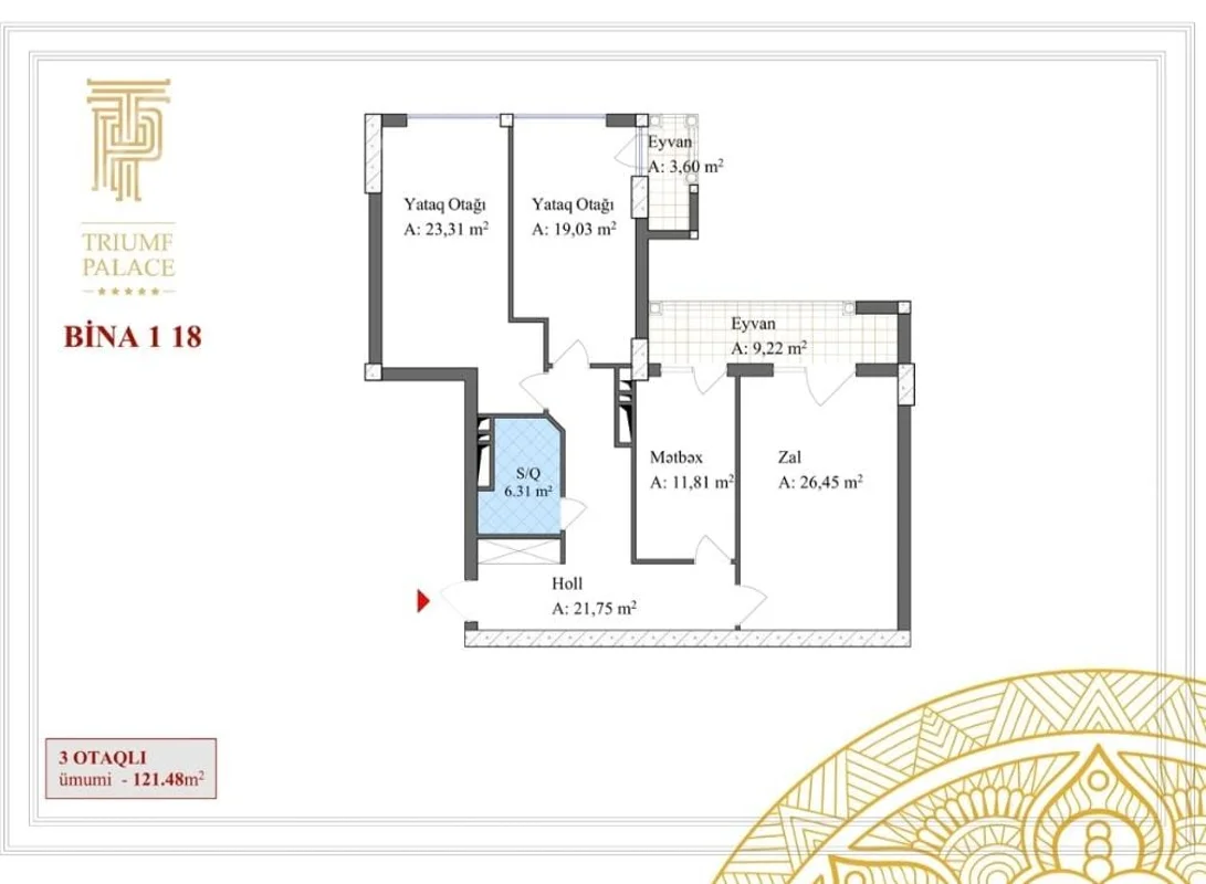 3 otaqlı mənzil, 121 m², Təbriz küçəsi — Mənzil, Bakı (12)