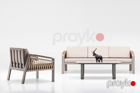 Bağ üçün mebel dəsti Terazzi Mykonos Plus MY52, divan 80x60x195 sm, kreslo 80x75x70 sm, masa 70x80x140 sm — Bakı