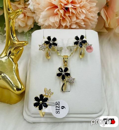 Zərgərlik dəsti Luxeoria Noire Fleur 05G, qara və qızılı, polad luxeoria-NF05G_6 — Bakı